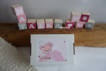 Dřevěné kostičky šedo-růžové