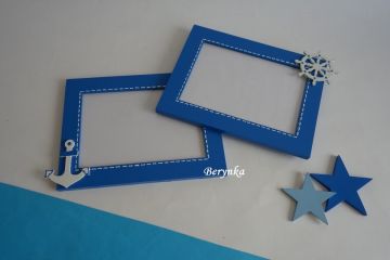 Dřevěný fotorámeček s námořnickou dekorací