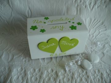 Svatební pokladnička se srdíčky a kytičkami