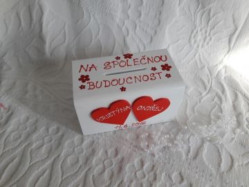Svatební pokladnička se srdíčky a kytičkami