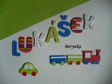 Dřevěné dekorace - modrá a červená