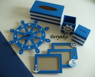 Dřevěné dekorace - námořnické v modré