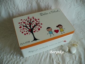 Svatební bedýnka se stromem a panáčkami- podle oznámení