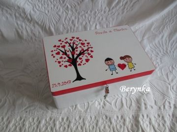 Svatební bedýnka se stromem a panáčkami- podle oznámení