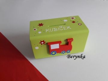 Dřevěná pokladnička s mašinkou