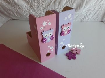 Dřevěné dekorace - fialovo-růžové se sovičkou