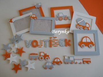 Dřevěné dekorace - oranžové s šedou