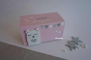 Pokladnička v nordic stylu s medvídkem