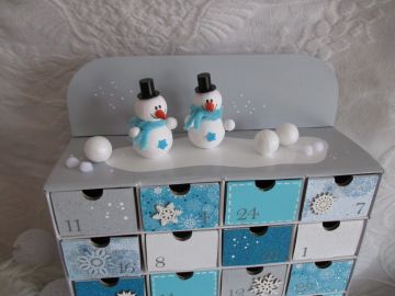 Adventní kalendář šedo-tyrkysový se sněhuláky