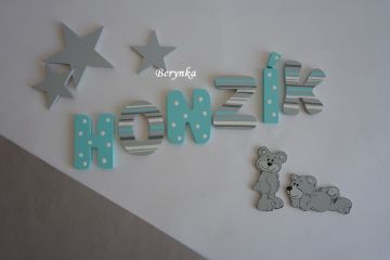 Dřevěné dekorace - tyrkysové s medvídkem