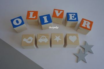 Dřevěné kostičky oranžovo-modré