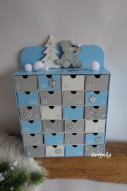 Adventní kalendář modro-bílý s medvídkem - různá provedení