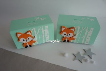 Dřevěná pokladnička s liškou v nordic stylu