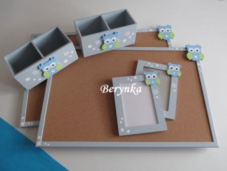 Dřevěné dekorace - šedé se sovičkou