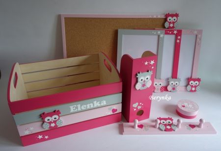 Dřevěné dekorace - malinová, šedá a pudrově růžová