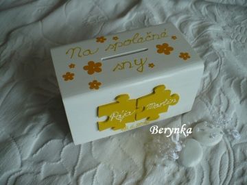 Svatební pokladnička s puzzle a kytičkami