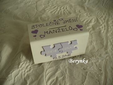 Svatební pokladnička s puzzle a kytičkami