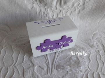 Svatební pokladnička s puzzle a kytičkami