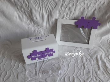 Svatební pokladnička s puzzle a kytičkami