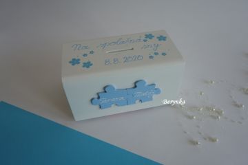 Svatební pokladnička s puzzle a kytičkami