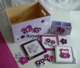 Dřevěné dekorace - fialová s fuchsiovou