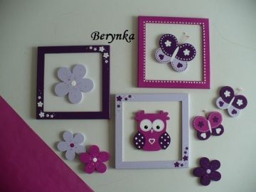 Dřevěné dekorace - fialová s fuchsiovou