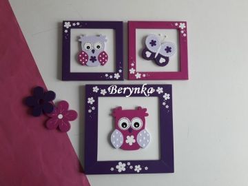 Dřevěné dekorace - fialová s fuchsiovou