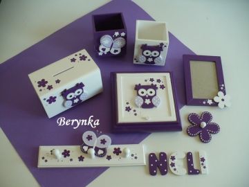 Dřevěné dekorace - bílá a fialová