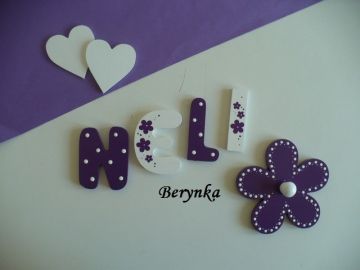 Dřevěné dekorace - bílá a fialová