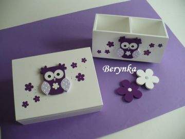 Dřevěné dekorace - bílá a fialová