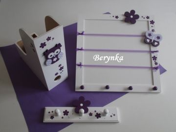 Dřevěné dekorace - bílá a fialová