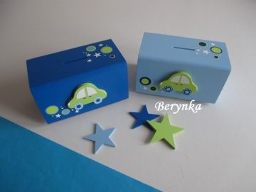 Dřevěná pokladnička s autíčkem