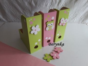 Dřevěné dekorace s kytičkou - růžová se zelenou a bílou