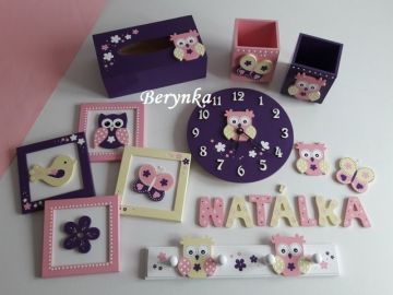 Dřevěné dekorace - fialovo-žlutá