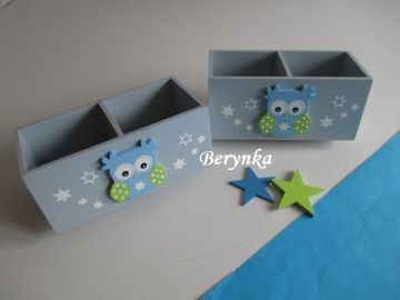 Dřevěné dekorace - šedé se sovičkou