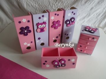 Dřevěné dekorace - růžovo-fialová s fuchsiovou