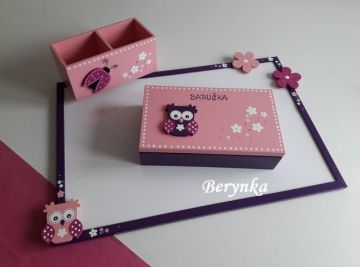 Dřevěné dekorace - růžovo-fialová s fuchsiovou