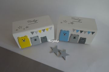 Dřevěná pokladnička v nordic stylu - s medvídky