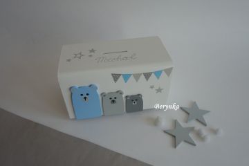 Dřevěná pokladnička v nordic stylu - s medvídky