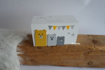 Dřevěná pokladnička v nordic stylu - s medvídky