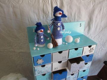 Adventní kalendář tyrkysovo-modré se sněhuláky