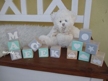 Dřevěné kostičky mátovo-šedé