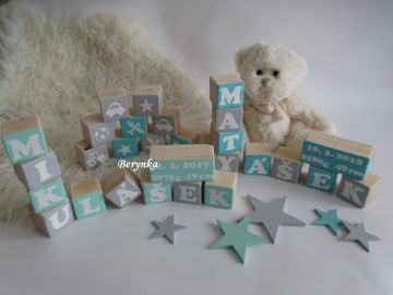 Dřevěné kostičky mátovo-šedé