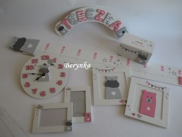 Dřevěné dekorace v nordic stylu s medvídkem a hrošíkem