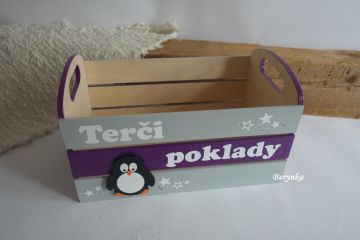 Dřevěná bedýnka s tučňákem