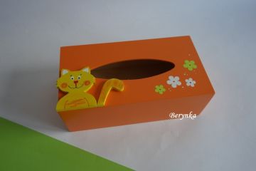 Dřevěné dekorace - oranžovo-žluté s kočičkou