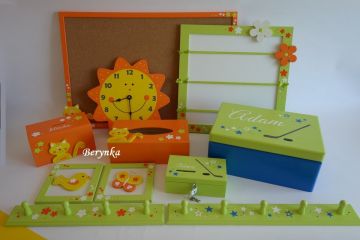 Dřevěné dekorace - oranžovo-žluté s kočičkou