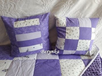 Patchworková bavlněná deka s minky - fialová