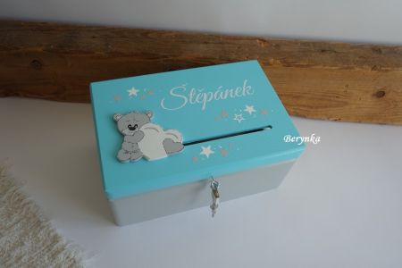 Pokladnička - bedýnka s medvídkem se srdíčkem