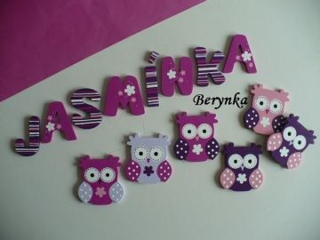 Dřevěné dekorace - růžová, fialová, fuchsiová